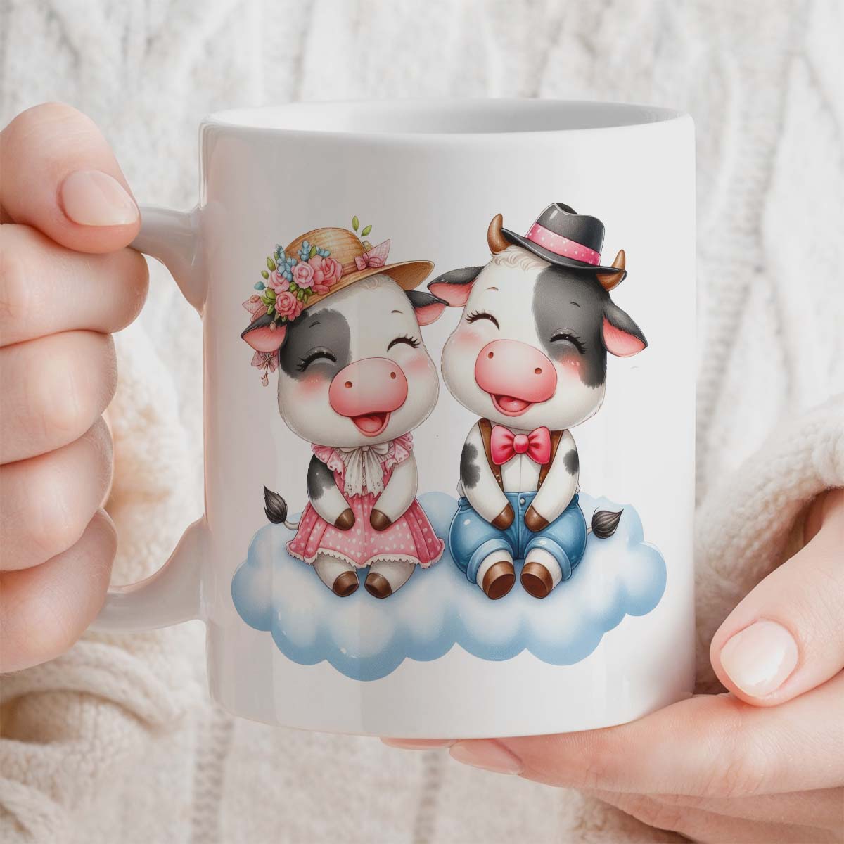 Gift Mug 11oz Ceramic | Cute Cows on Cloud Design | Romantic Valentine's Day Gift for Her