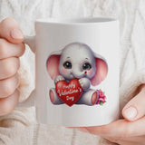 Valentine's Day Gift Mug | Cute Elephant Holding Heart Valentine's Day Design | 11oz Ceramic Mug