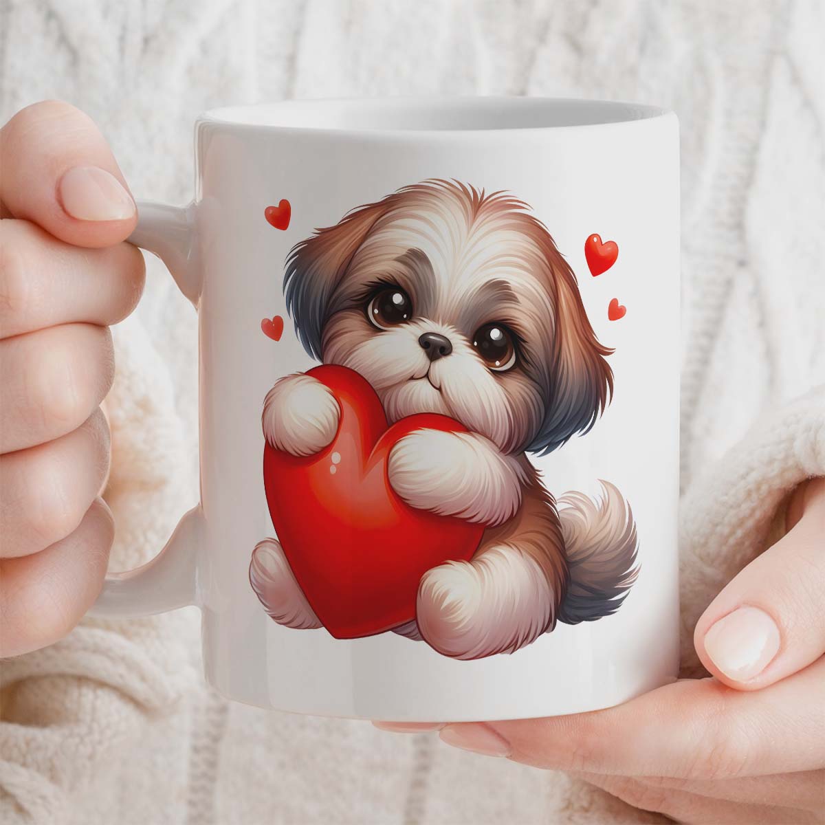 Valentine's  Day Romantic Gift Mug | Optional Custom Text, 11oz Ceramic | Cute Maltese Shih Tzu Dog with Love Heart