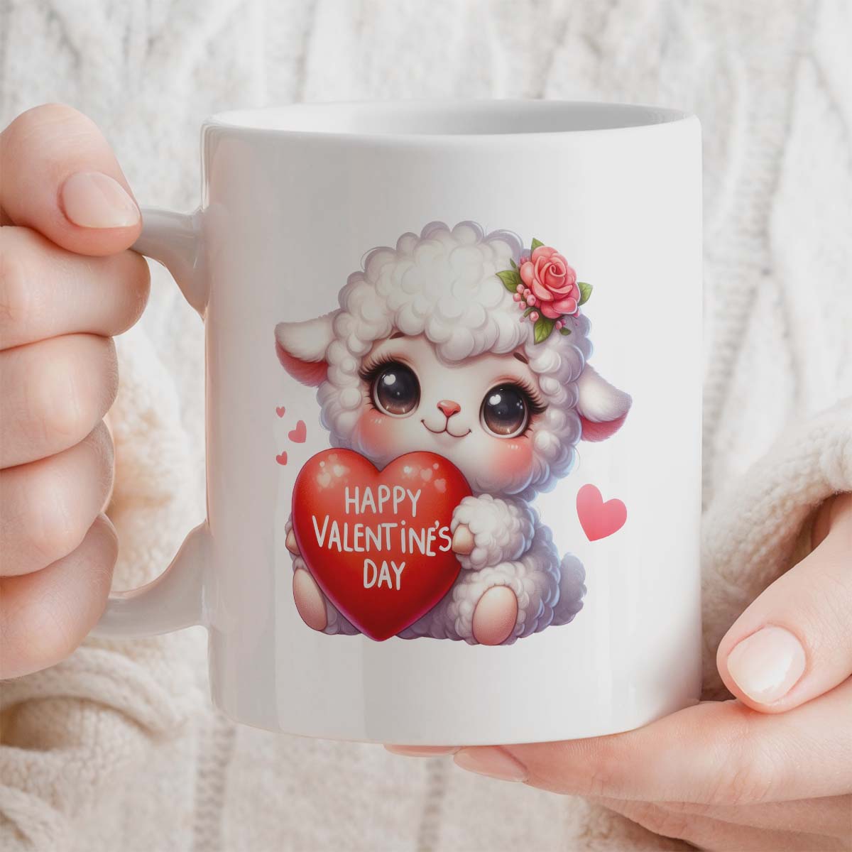 Valentine's Day Romantic Gift Mug | 11oz Ceramic | Cute Sheep Holding Heart Design