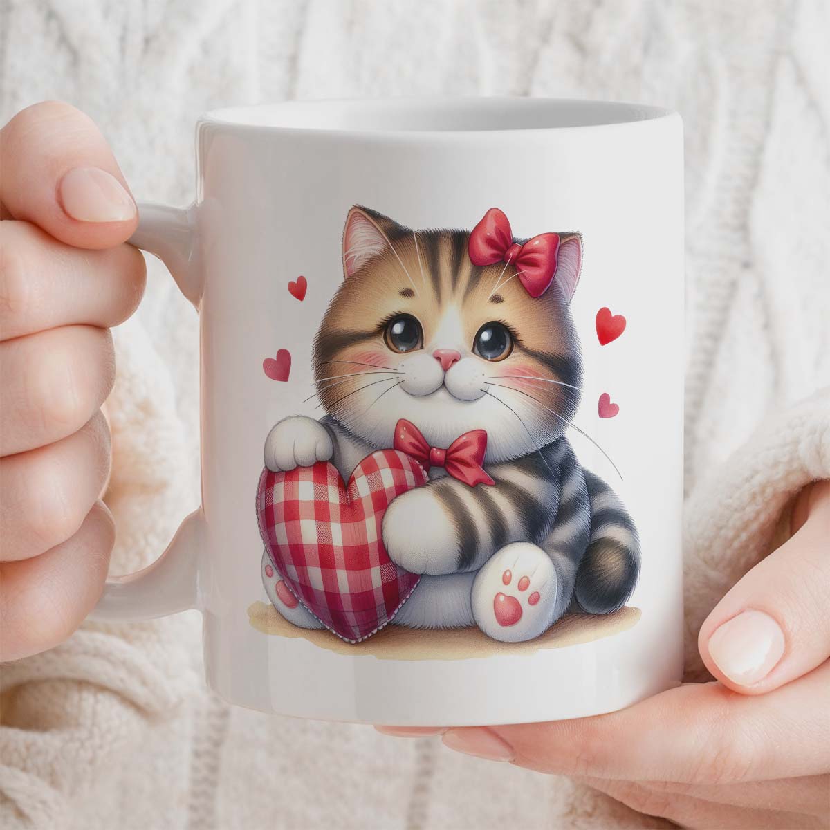 Valentines Presents for Her | Cute Cat Mug | Personalised Text Option, 11oz Ceramic