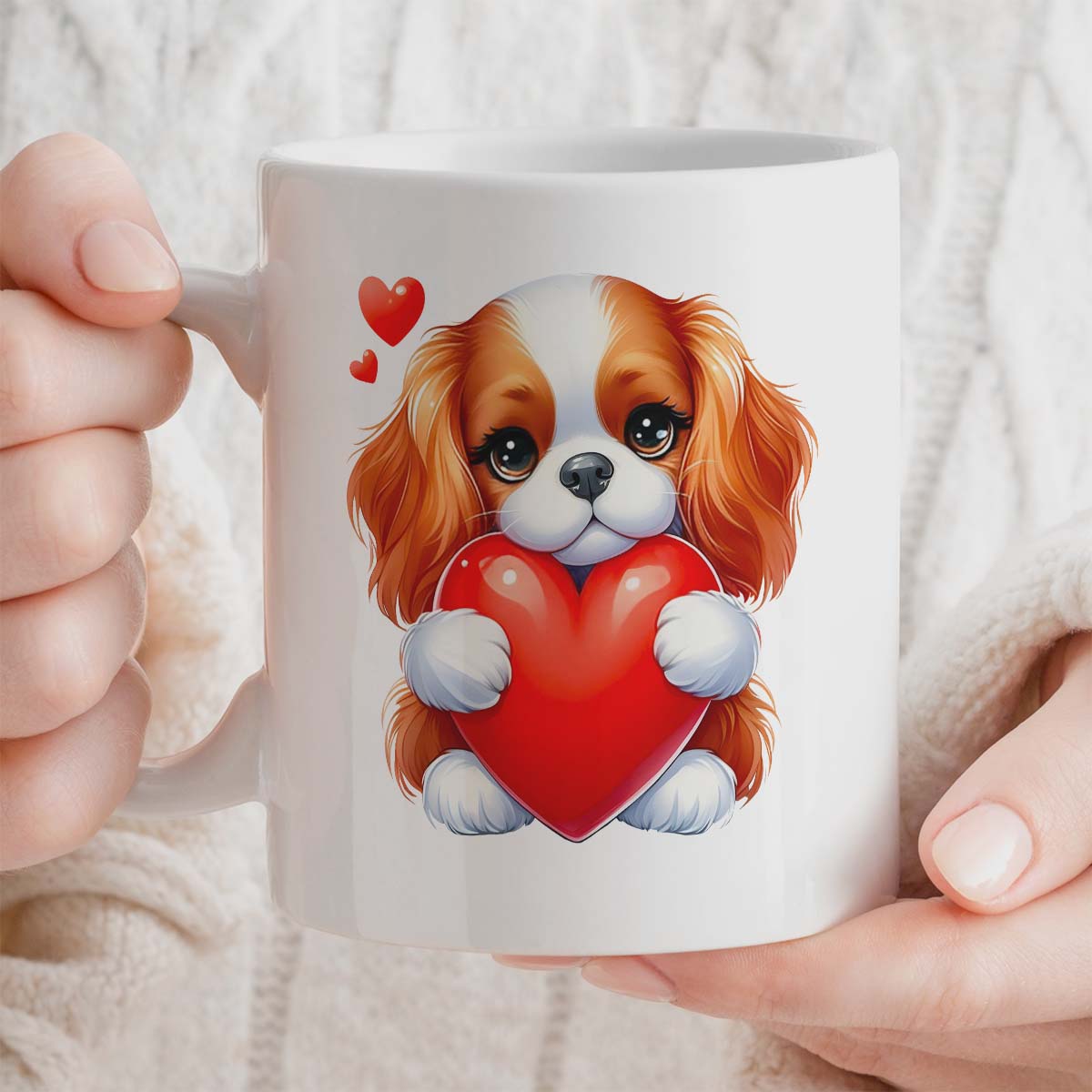 Romantic Valentine's Day Gift Mug | Custom Text Option, 11oz Ceramic | Cute Cavalier Dog Design