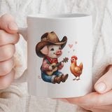 Cute Pig and Chicken Western Themed Gift Mug | 11oz Ceramic Mug