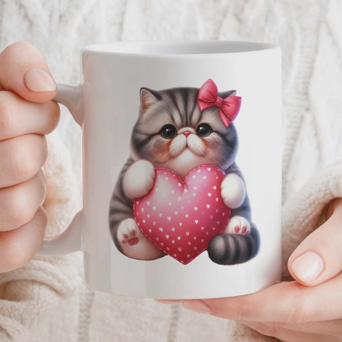 Valentines Present Mug for Cat Lover | Custom Text Option, 11oz Ceramic