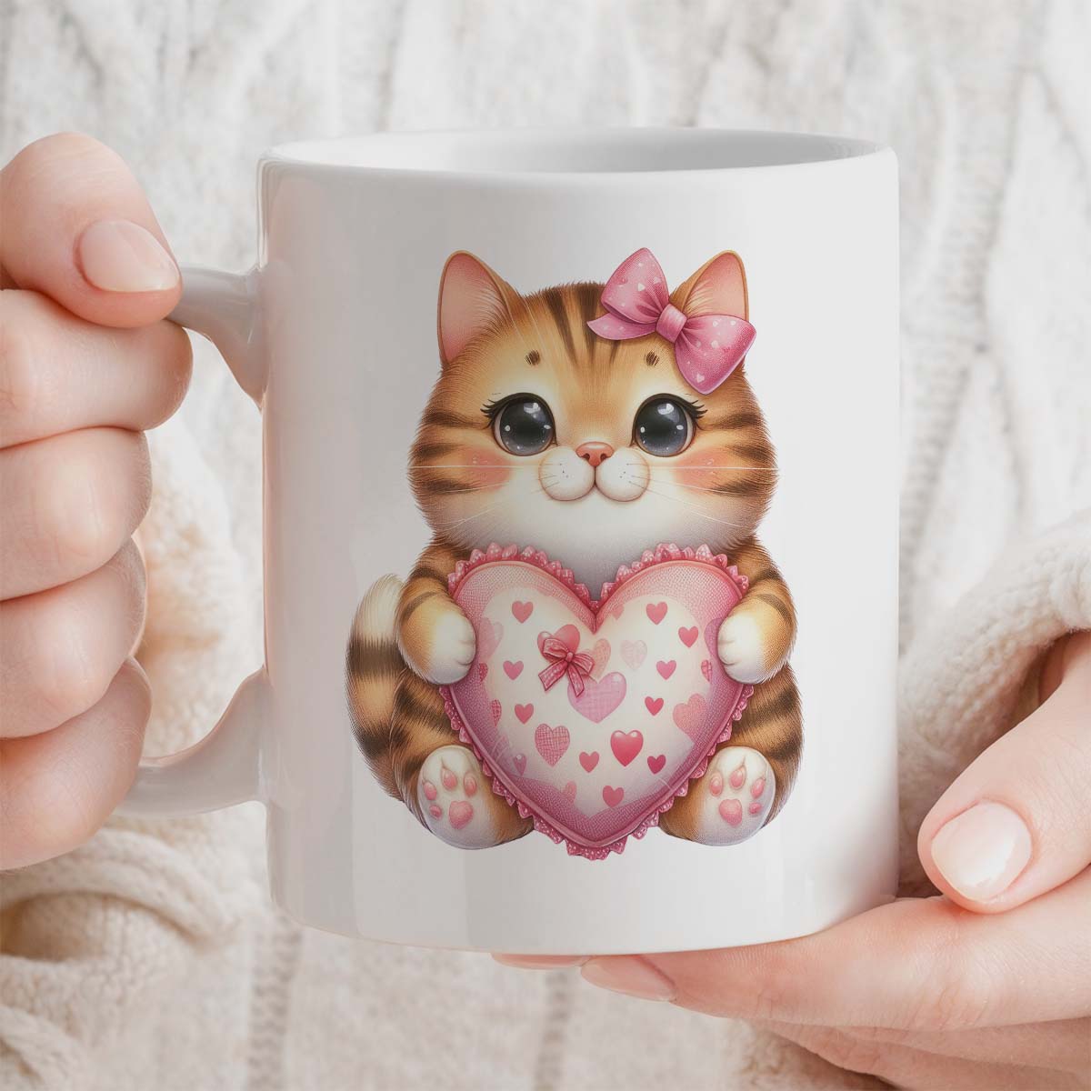 V Day Gift Mug For Cat Person | Personalised Custom Text Option, 11oz Ceramic