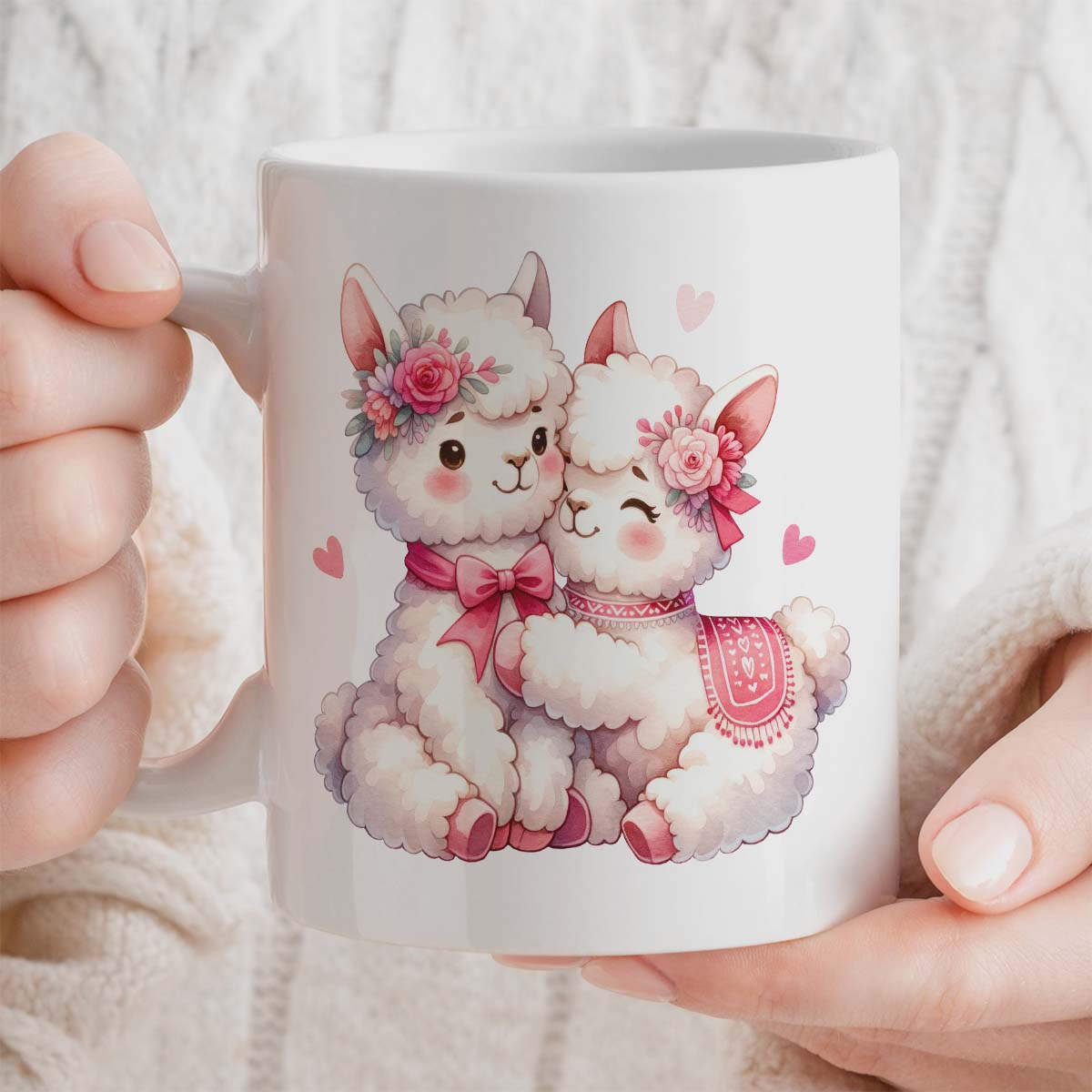 Romantic Valentine's Day Gift Mug | 11oz Ceramic Mug | Cute Lamas Couple Design