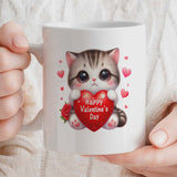 Valentine's Day Gift Mug | Cute Cat Holding Heart Valentine's Day Design | 11oz Ceramic Mug