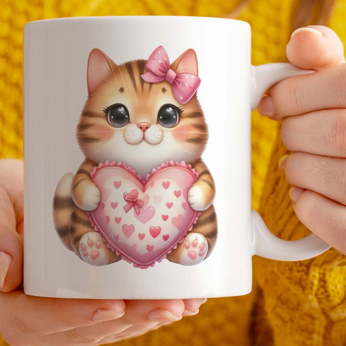 V Day Gift Mug For Cat Person | Personalised Custom Text Option, 11oz Ceramic