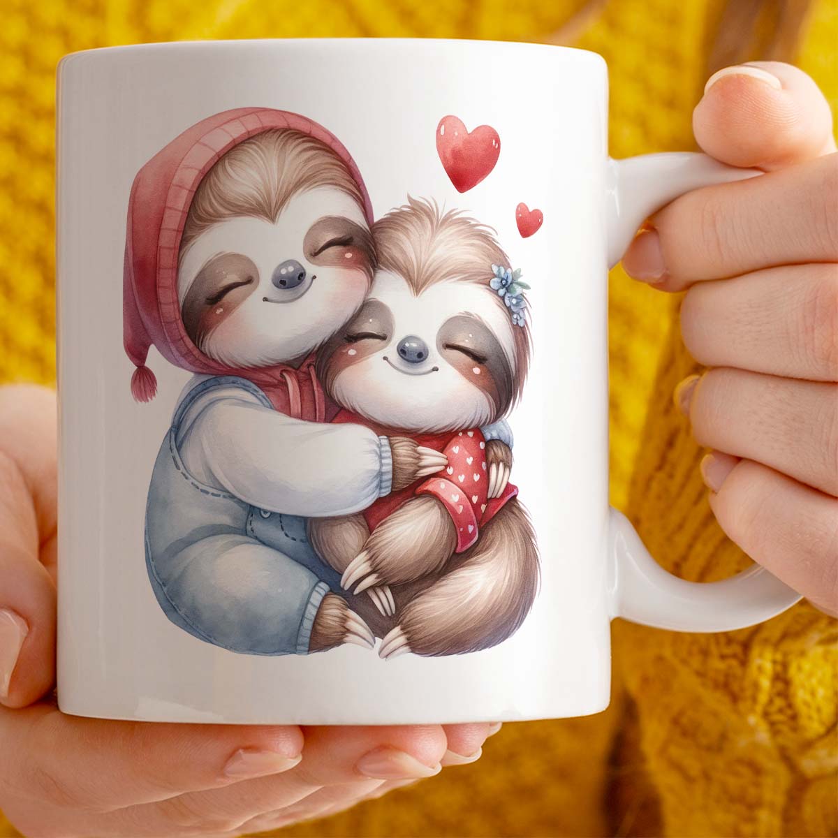 Romantic Valentine's  Day Gift Mug | 11oz Ceramic Cup | Cute Sloths Couple Design