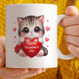 Valentine's Day Gift Mug | Cute Cat Holding Heart Valentine's Day Design | 11oz Ceramic Mug