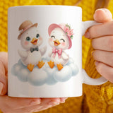 Gift Mug 11oz Ceramic | Cute Ducks on Cloud Design | Romantic Valentine's Day Gift