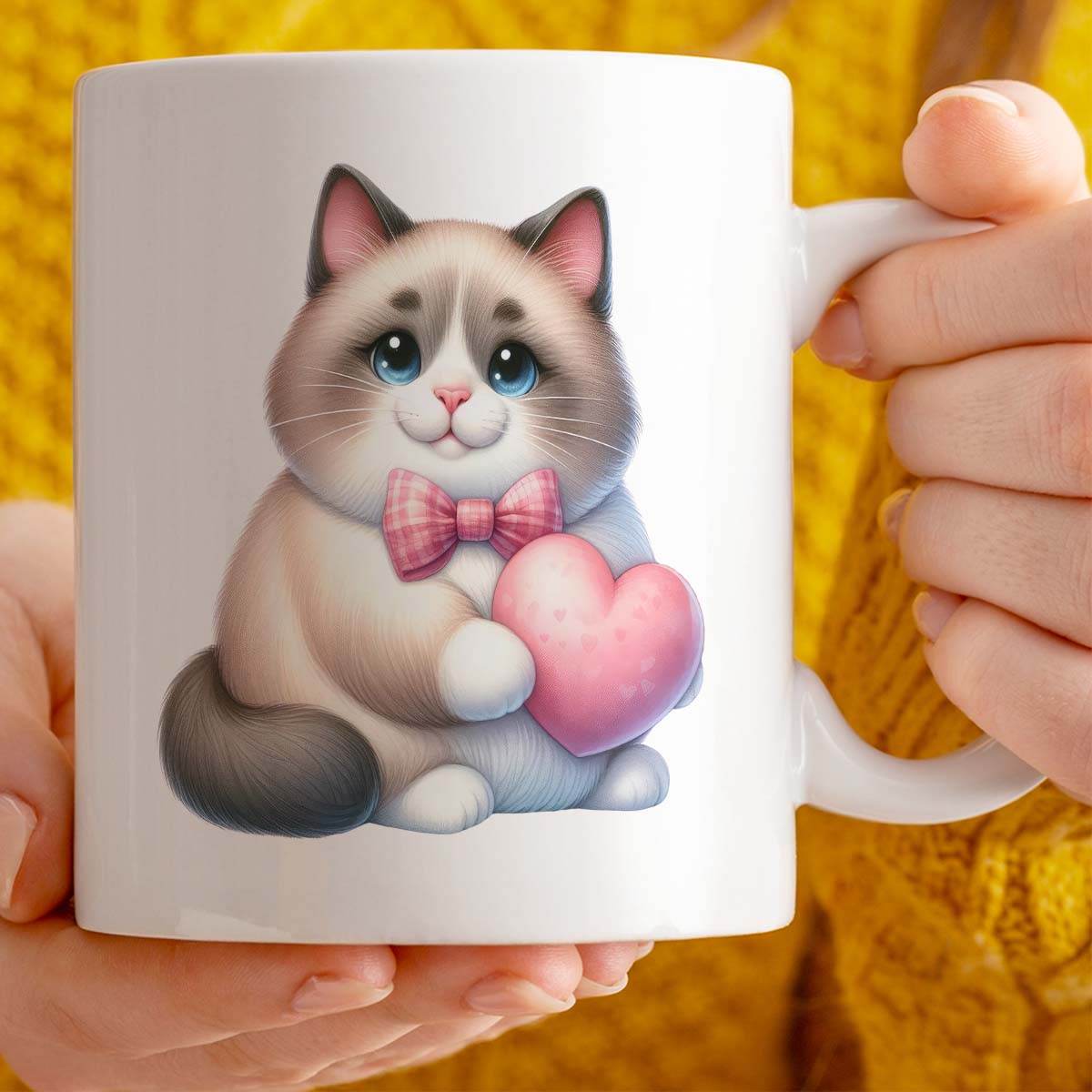 Valentines Day Present for Cat Lover | 11oz Ceramic Mug, Custom Text Option