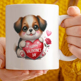 Valentine's Day Gift Mug | Cute Dog Holding Heart Valentine's Day Design | 11oz Ceramic Mug