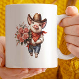 Cute Gift Mug For Pig Lover | Cowboy Western Themed Design | 11oz Ceramic Cup