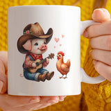 Cute Pig and Chicken Western Themed Gift Mug | 11oz Ceramic Mug