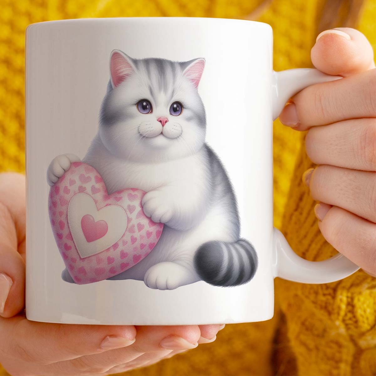 VDay Gift Mug For Cat Person | Custom Text Option, 11oz Ceramic