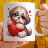 Valentine's  Day Romantic Gift Mug | Optional Custom Text, 11oz Ceramic | Cute Maltese Shih Tzu Dog with Love Heart