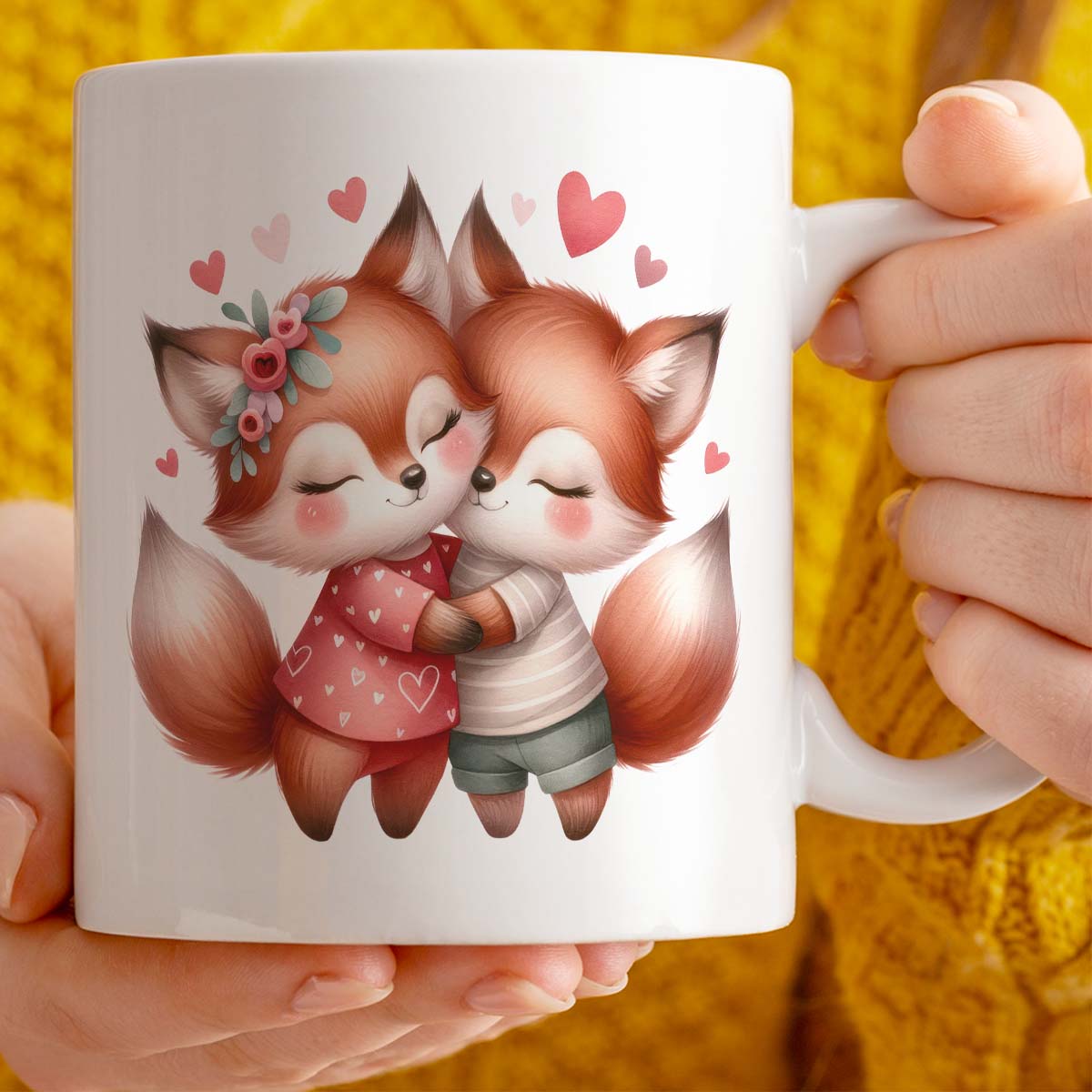 Valentine's Day Special Gift Mug | Adorable Foxes Couple Design | 11oz Ceramic Mug