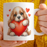 Romantic Valentine's Day Gift Mug | Custom Text Option, 11oz Ceramic | Adorable Cocker Spaniel Dog Design