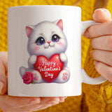 Valentine's Day Gift Mug | Cat Holding Heart Design | 11oz Ceramic Cup