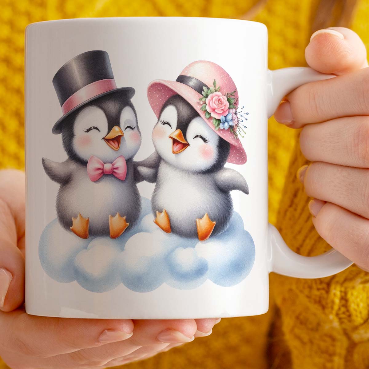 11oz Ceramic Gift Mug | Cute Penguins Design | Romantic Valentine's Day Gift