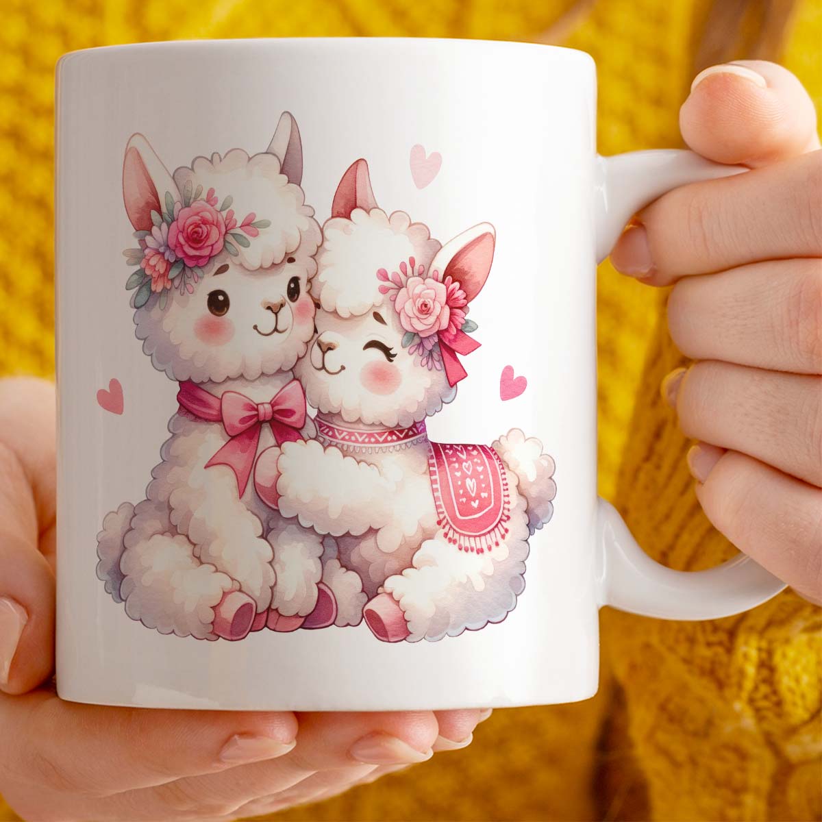 Romantic Valentine's Day Gift Mug | 11oz Ceramic Mug | Cute Lamas Couple Design