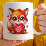 Valentine's Day Gift Mug | Cute Fox Holding Heart Valentine's Day Design | 11oz Ceramic Cup