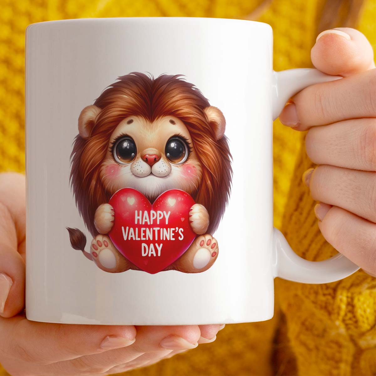 Valentine's Day Romantic Gift Mug | 11oz Ceramic | Cute Lion Holding Heart Design