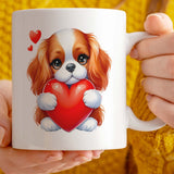 Romantic Valentine's Day Gift Mug | Custom Text Option, 11oz Ceramic | Cute Cavalier Dog Design