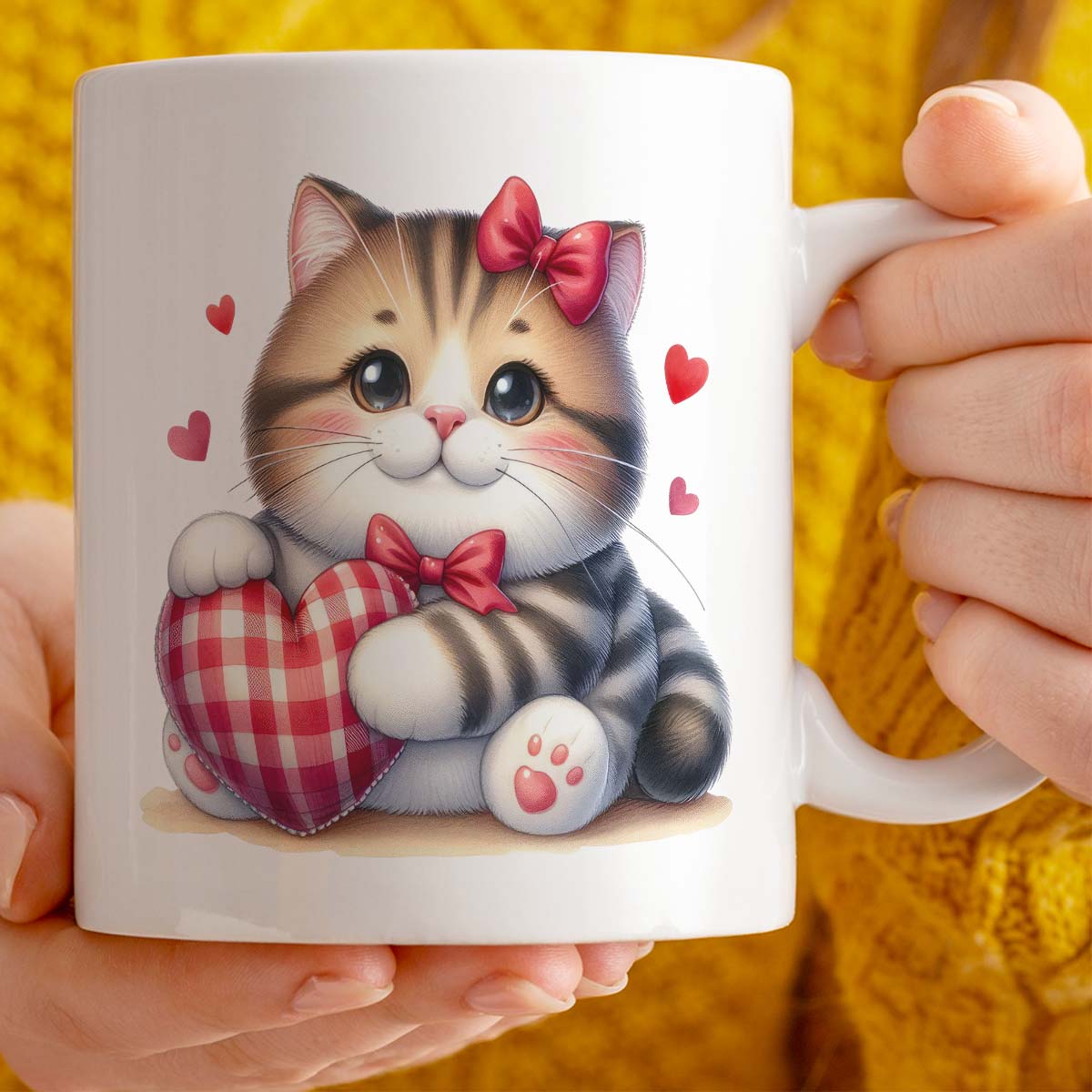 Valentines Presents for Her | Cute Cat Mug | Personalised Text Option, 11oz Ceramic