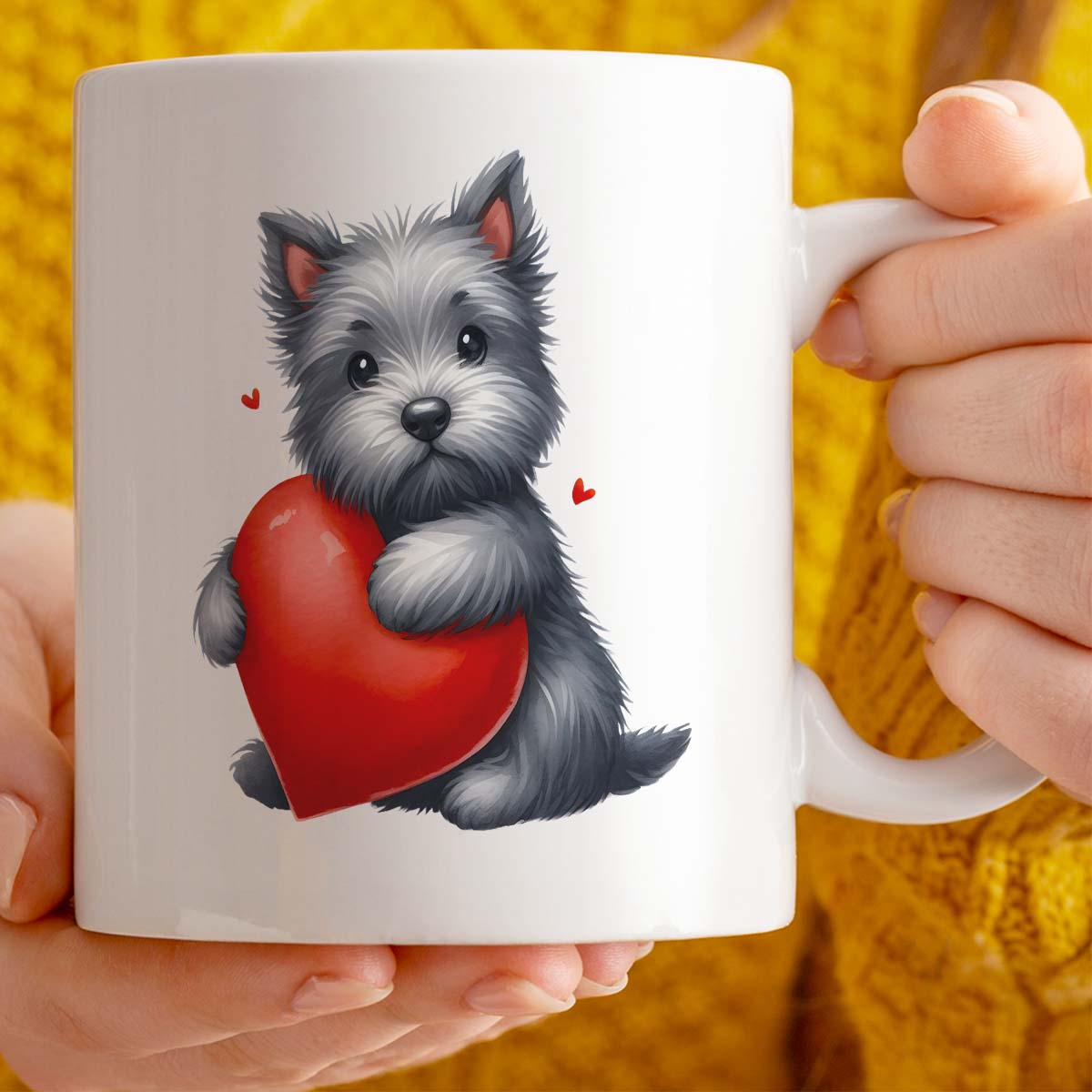 Romantic Valentine's Day Gift Mug | 11oz Ceramic Mug with Custom Text | Cute Scottie Dog Design