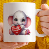 Valentine's Day Gift Mug | Cute Elephant Holding Heart Valentine's Day Design | 11oz Ceramic Mug