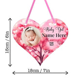 Personalised Hanging Sign, Baby Girl Design, Upload your Photo, Enter Name, Write Message