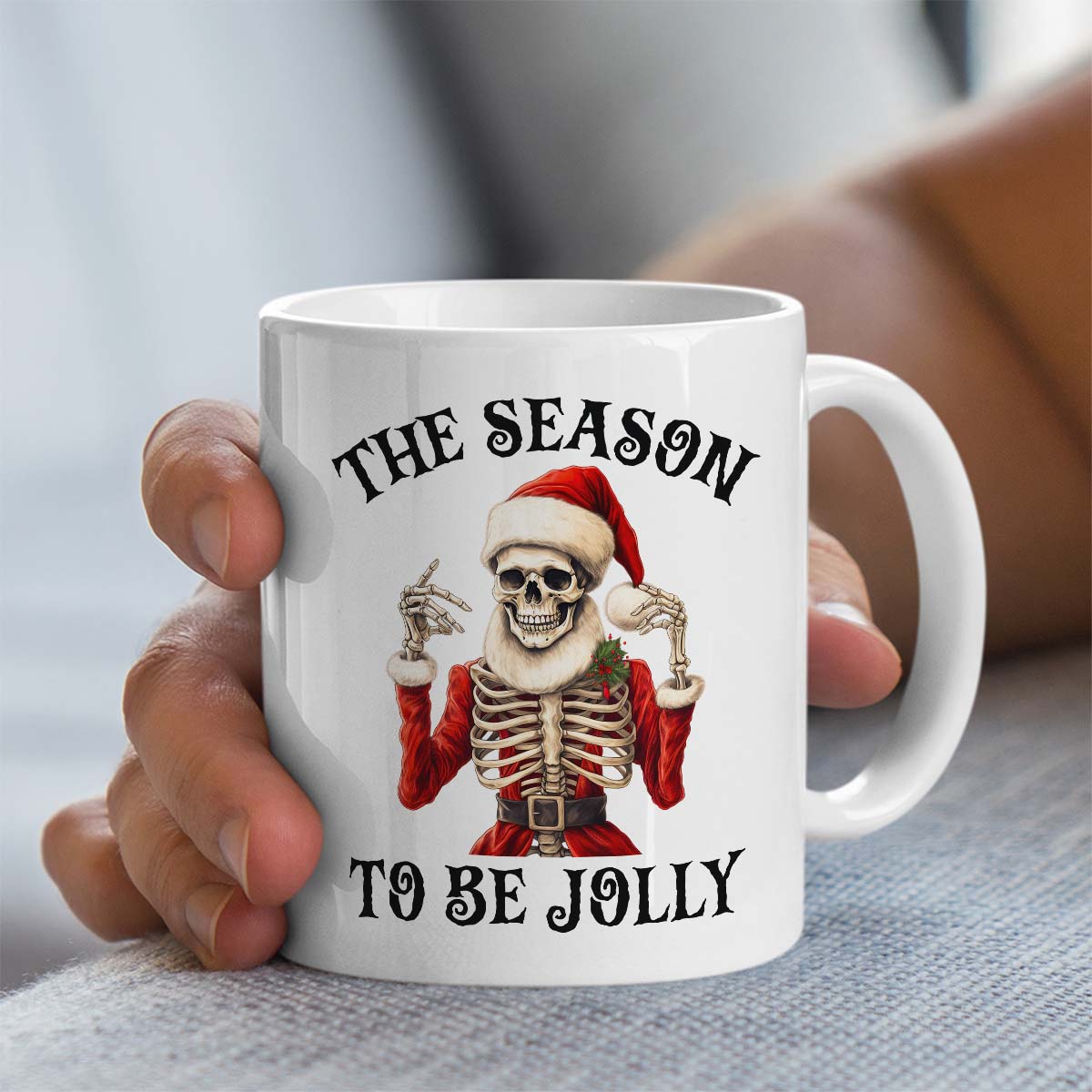 11oz Ceramic Christmas Mug With Skeleton Themed The Season To Be Jolly Design