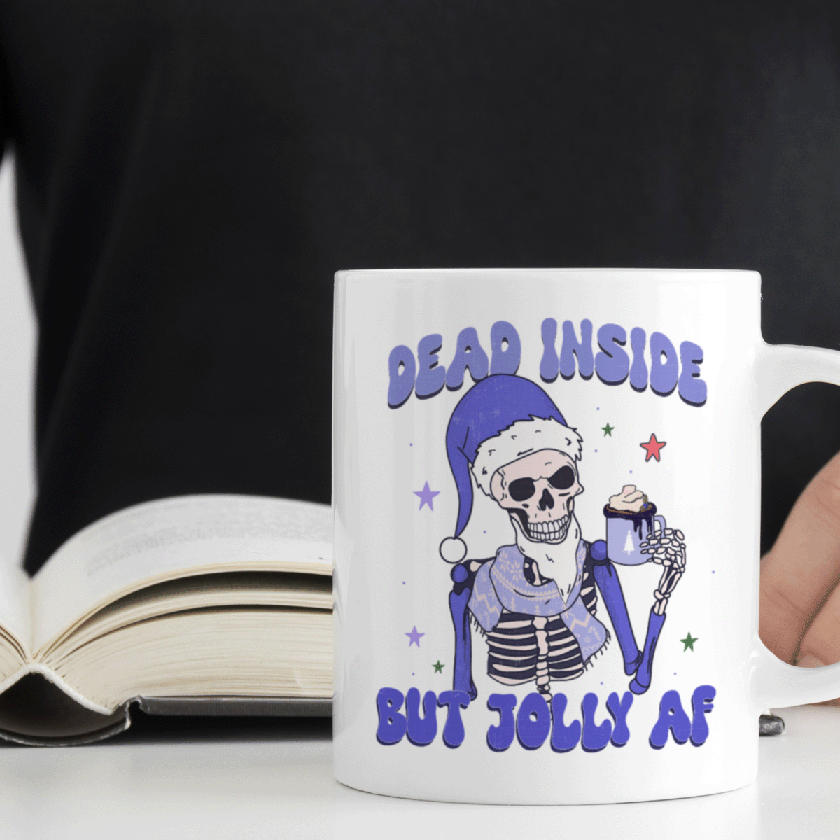 Christmas Gift Mug | Blue Skeleton Design - Dead Inside But Jolly AF | 11oz Ceramic Mug