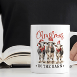 Christmas Farm Mug With Cute Christmas Cows In The Barn Design | 11oz Ceramic Mug