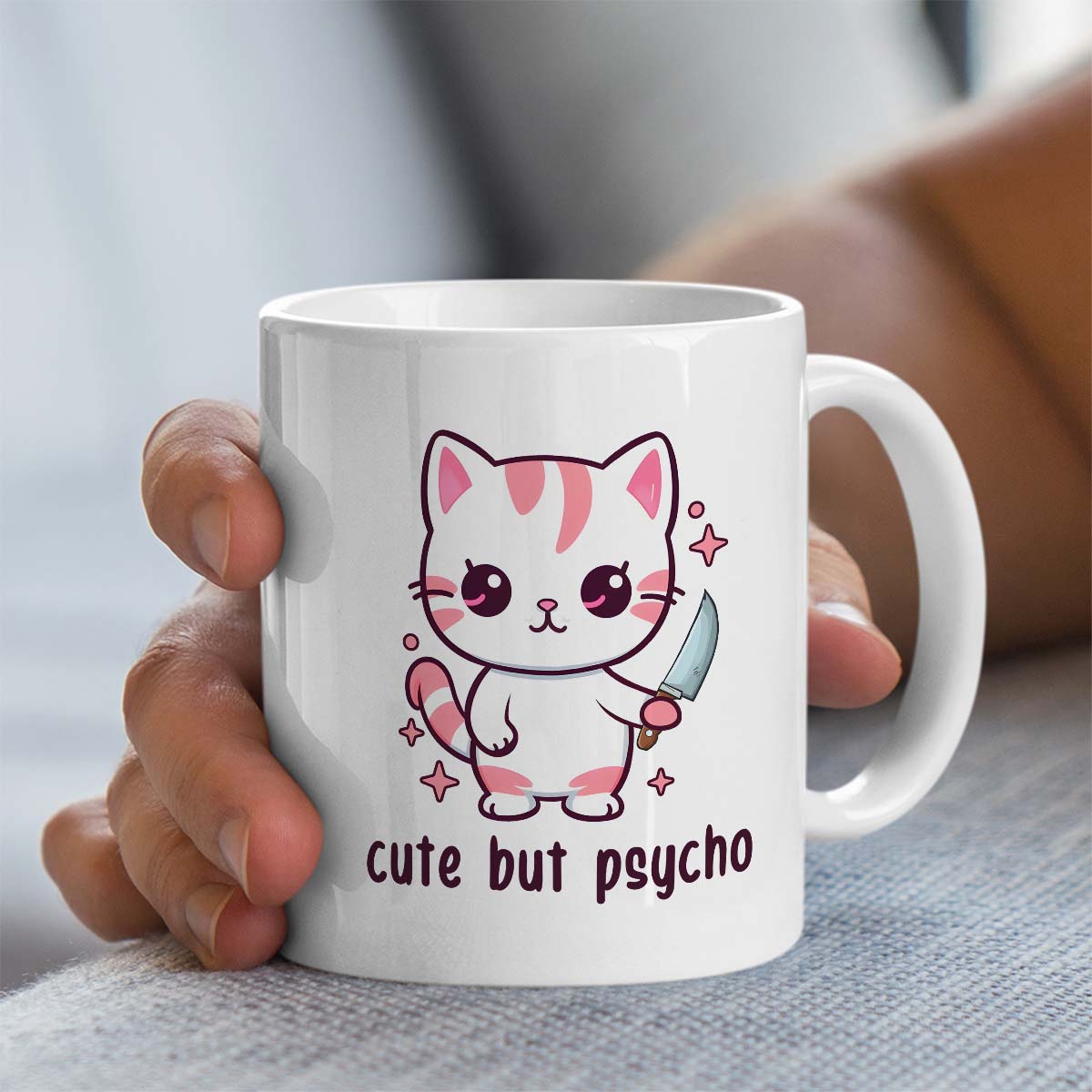 Quirky Cat Mug | Cute But Psycho Design | 11oz Ceramic Gift Mug