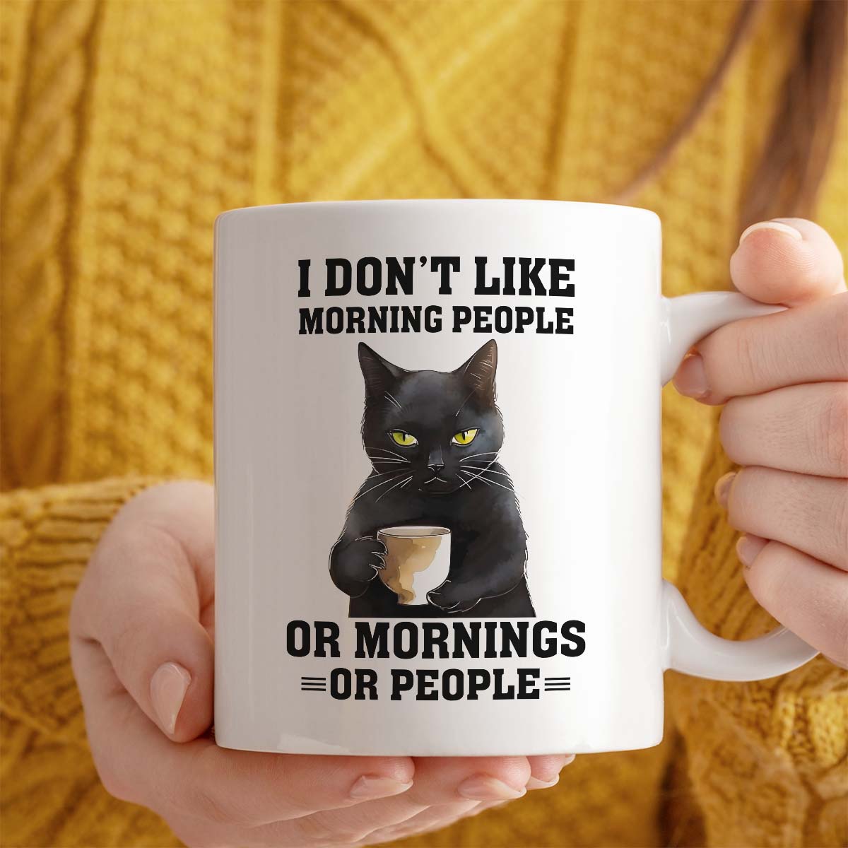 Black Cat Mug, Gift For Cat Lover | I Do Not Like Morning People Design | 11oz Ceramic Mug