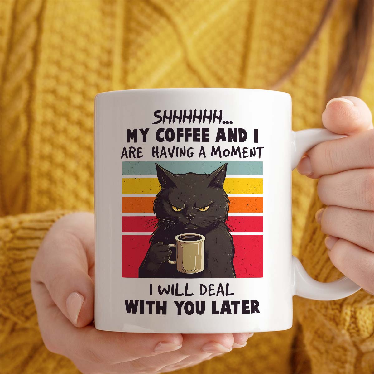 Black Cat Mug | Shhhh, My Coffee and I Are Having a Moment Design | 11oz Ceramic Mug