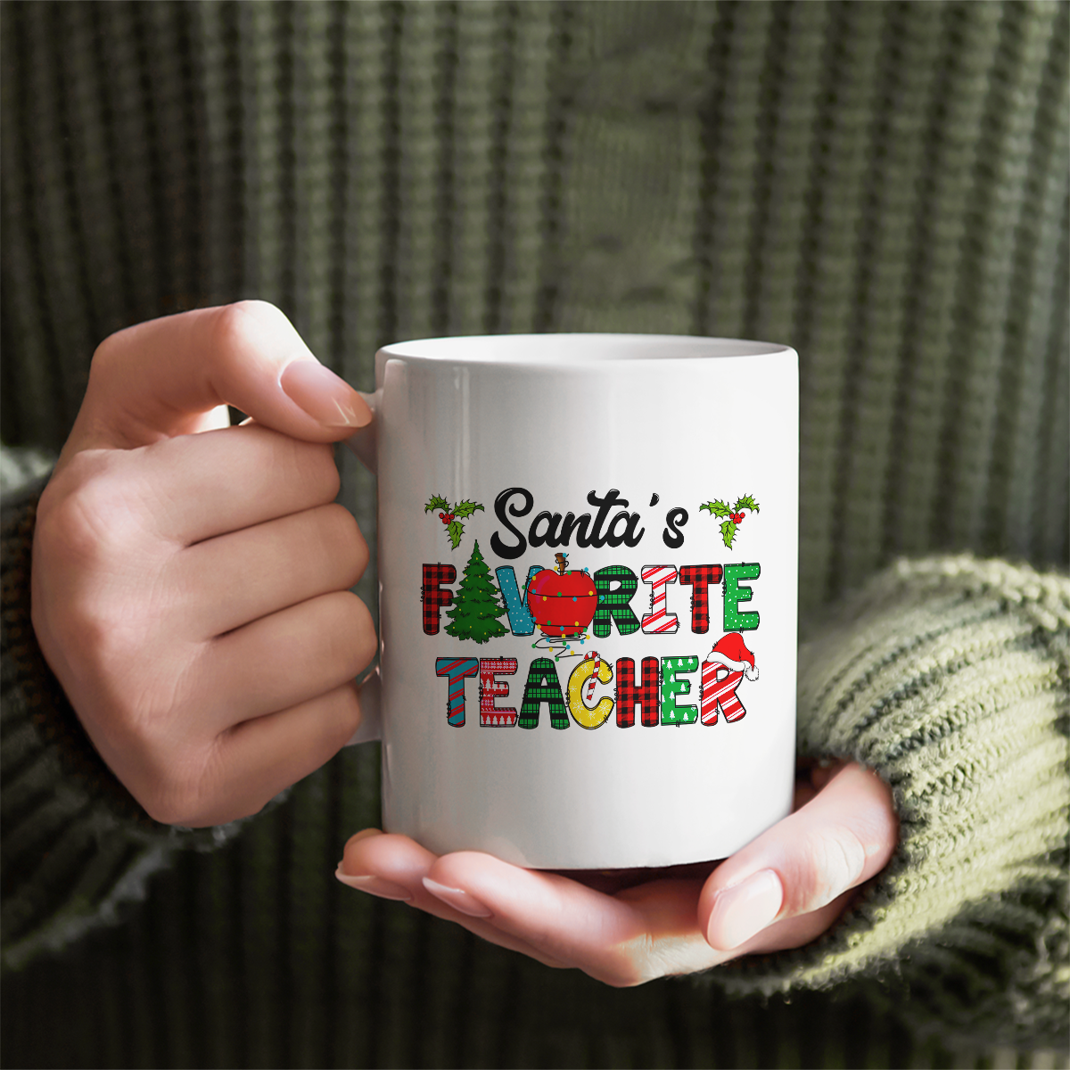 Teachers Gift Mug | Santas Favourite Teacher Christmas Design | 11oz Ceramic Mug