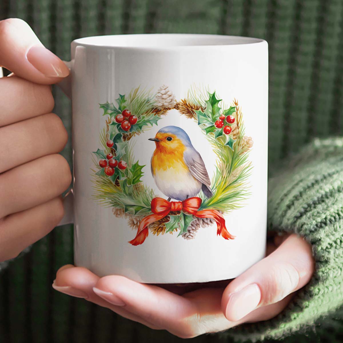 Christmas Gift Mug Featuring Classic Robin Design | 11oz Ceramic Cup