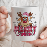 Pink Reindeer Christmas Gift Mug, 11oz Ceramic Mug Gift For Her