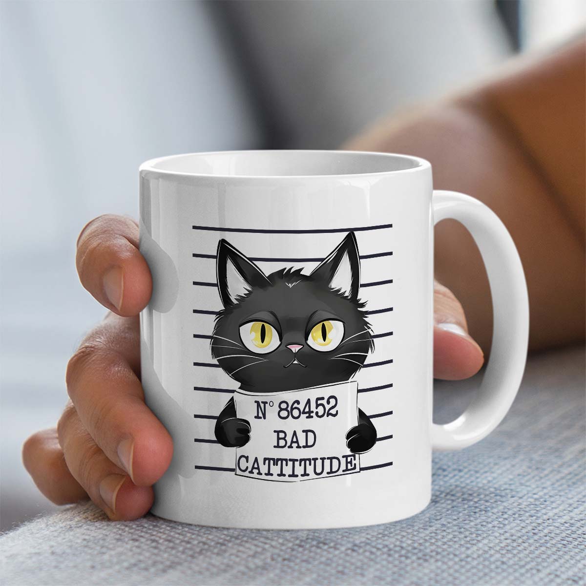 Cat Mugshot Gift Mug | Bad Cattitude Design | 11oz Ceramic Mug