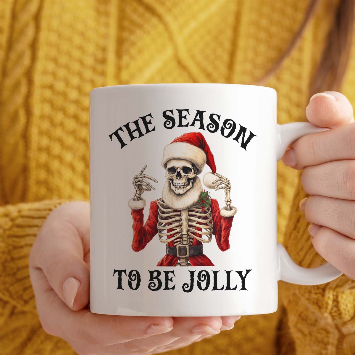 11oz Ceramic Christmas Mug With Skeleton Themed The Season To Be Jolly Design