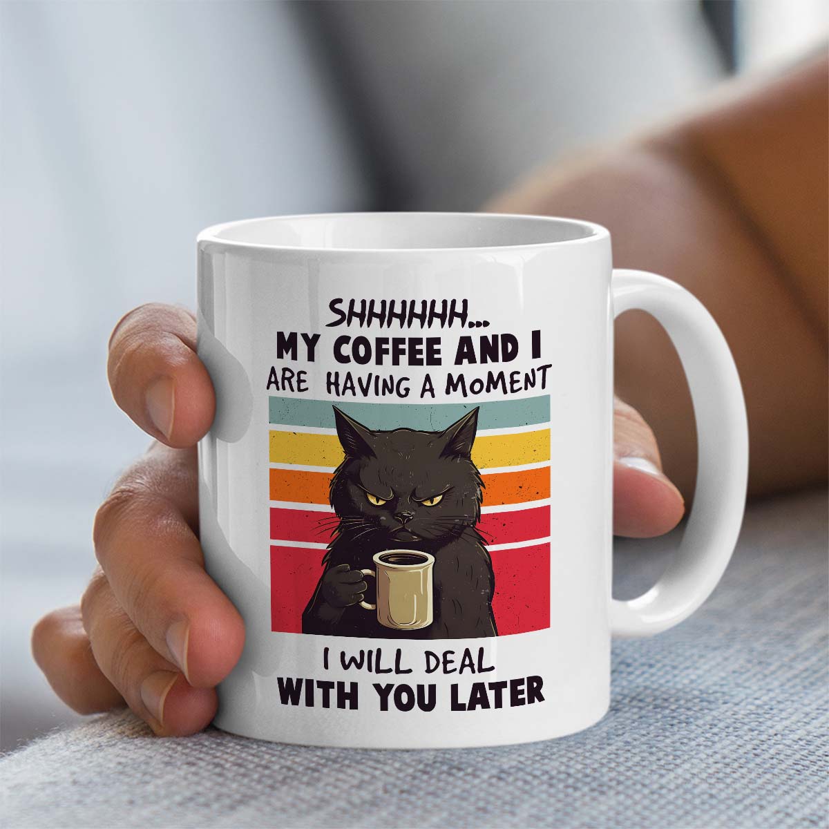 Black Cat Mug | Shhhh, My Coffee and I Are Having a Moment Design | 11oz Ceramic Mug