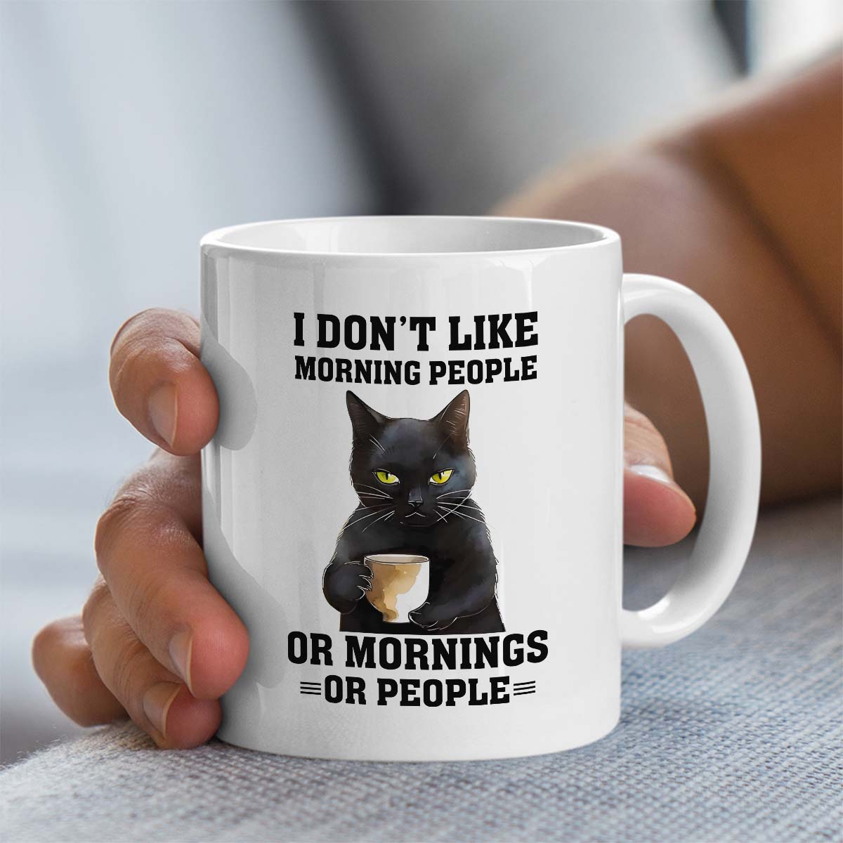 Black Cat Mug, Gift For Cat Lover | I Do Not Like Morning People Design | 11oz Ceramic Mug