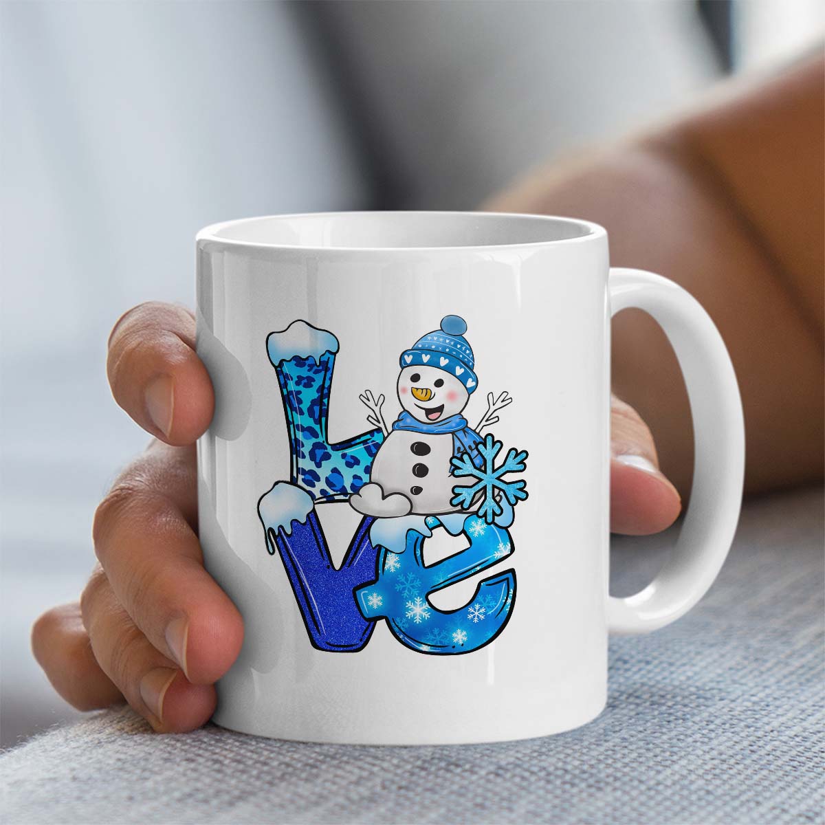 Adorable Christmas Mug Showcasing Cute Snowman Within LOVE Design | 11oz Ceramic Mug