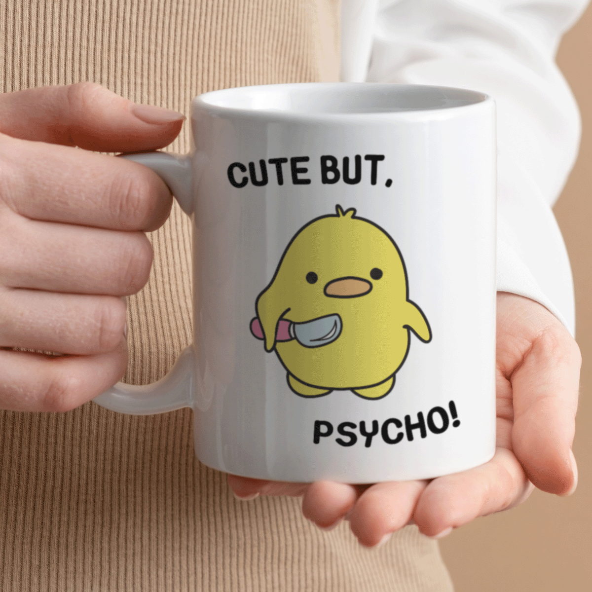 Quirky Mugs | Cute But Psycho Duck Design | 11oz Ceramic Mug