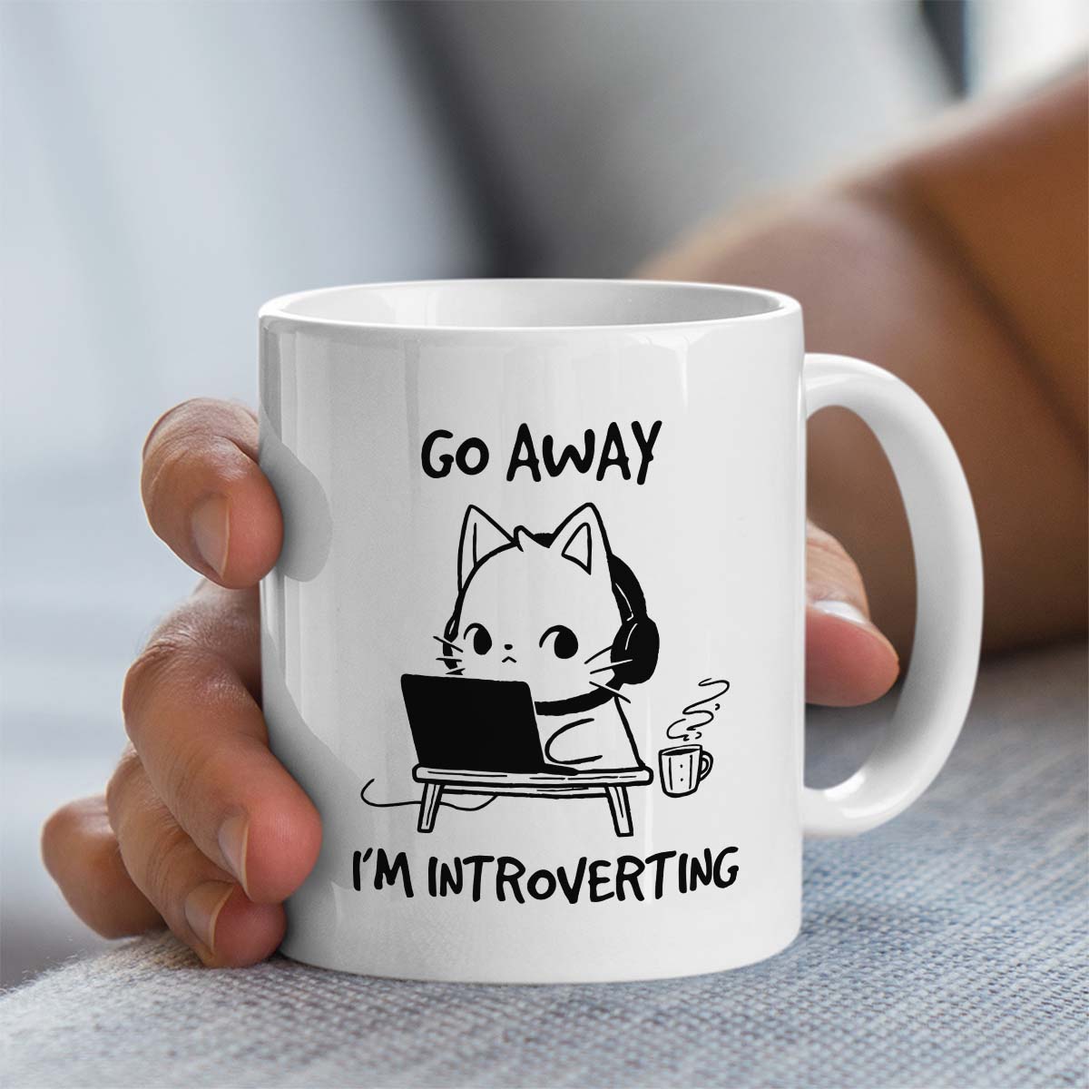 Gift Mug for Introverted Cat Lover | Go Away I'm Introverting Design | 11oz Ceramic Mug