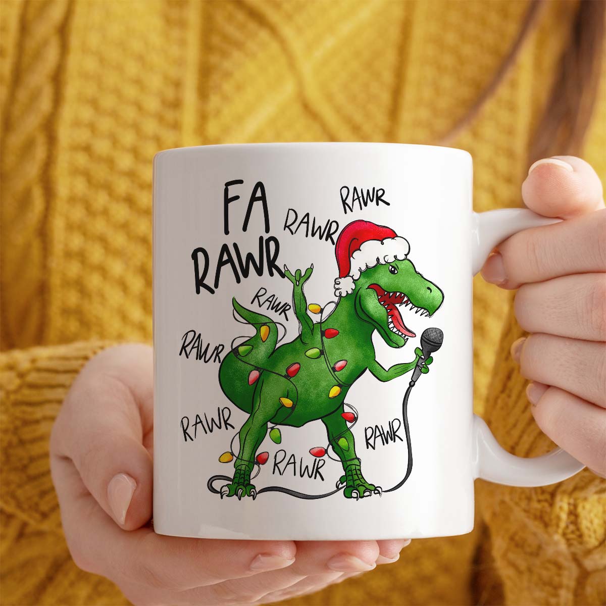 Dinosaur Gift Mug | Rawr Rawr Singing Dinosaur Christmas Design | Ceramic 11oz Mug